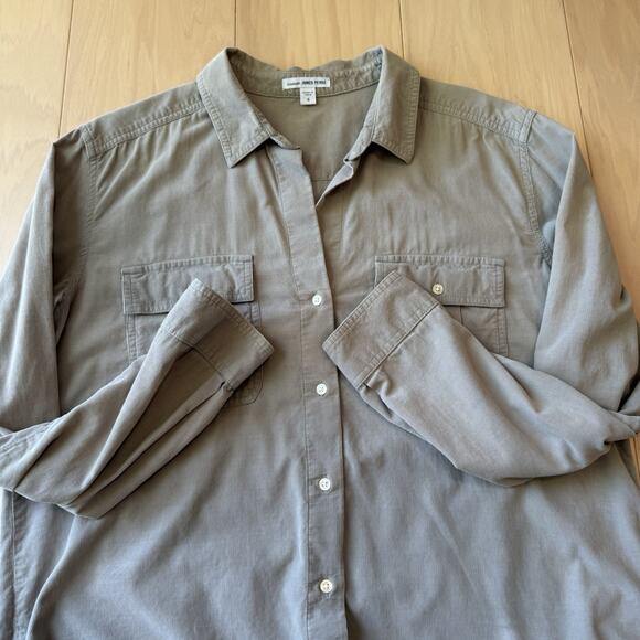 James Perse Corduory Shirt 4 Gray Button Up Casual Minimalist Glam Standard - Picture 4 of 9
